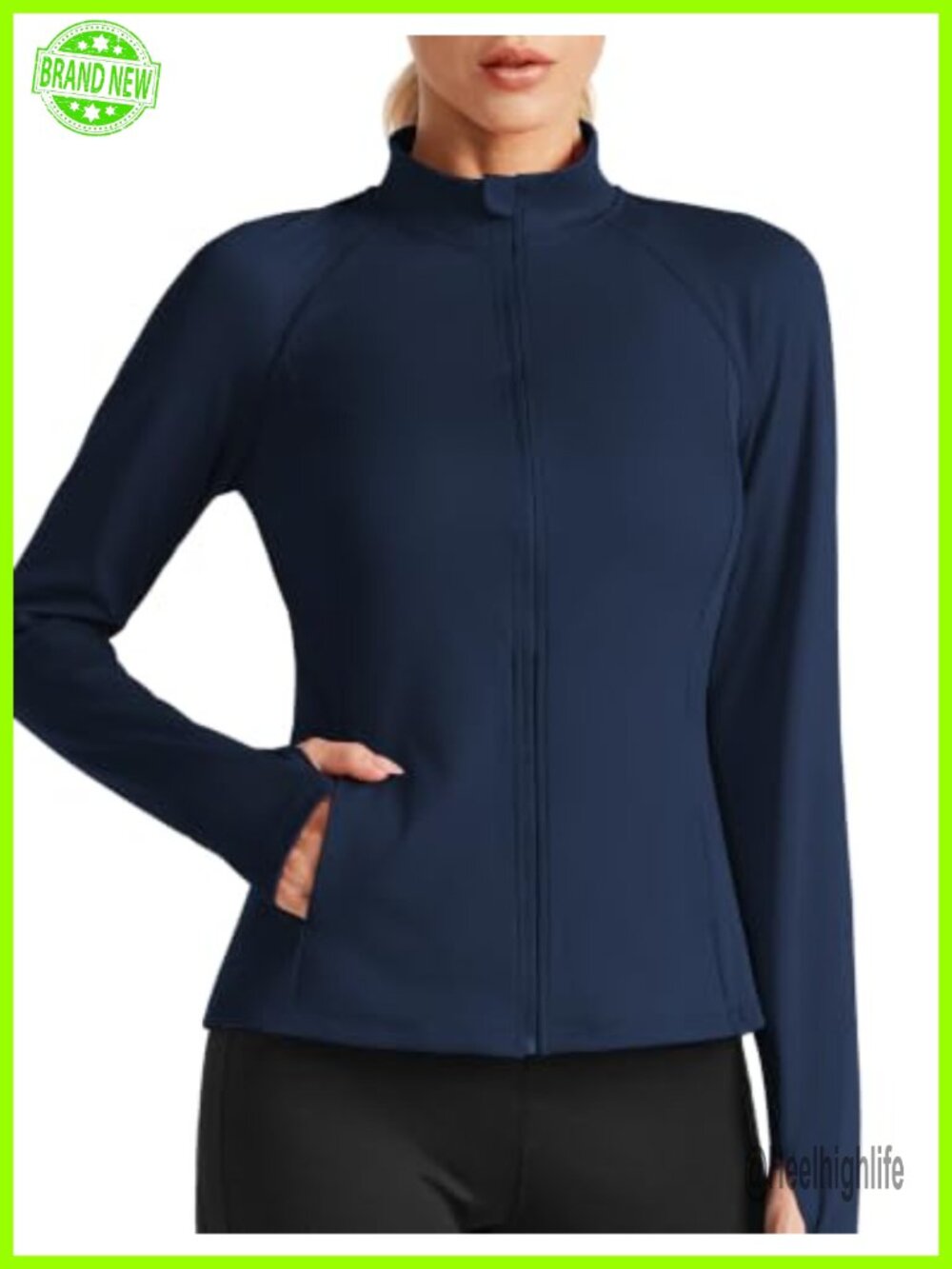 Women's Full Zip Athletic Workout Jacket 4 Pockets Thumbholes